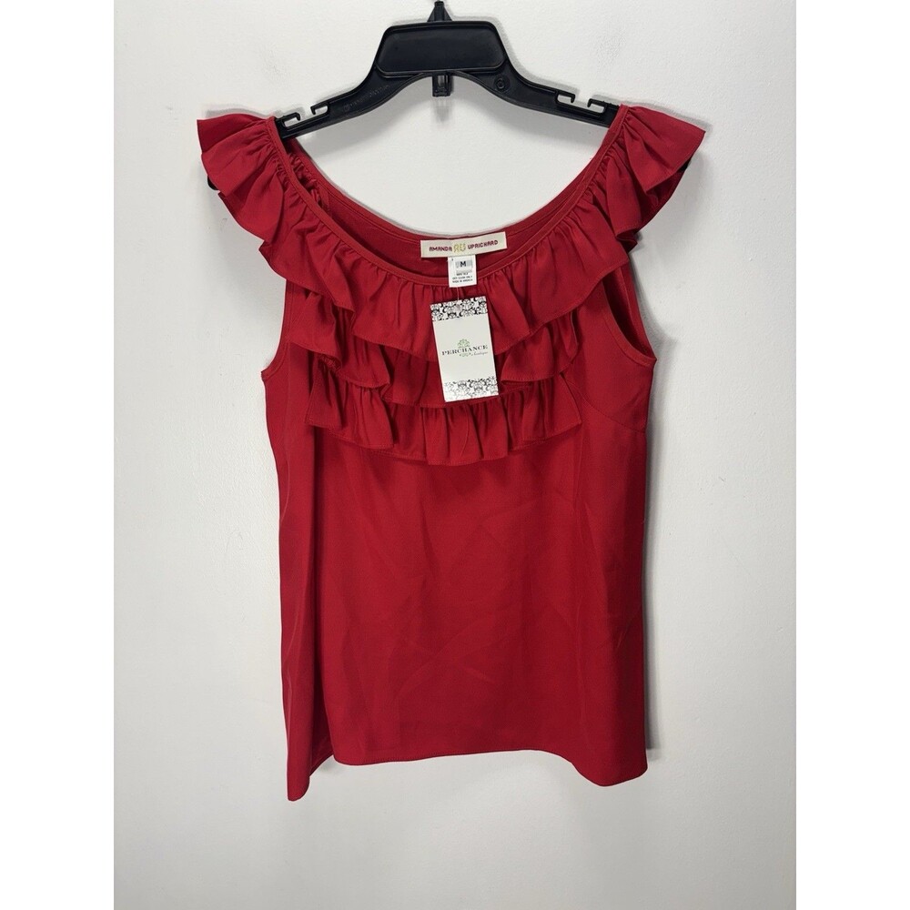 NWT AMANDA UPRICHARD Women Blouse Top Ruffled Holiday Red Look 100% Silk Sz M